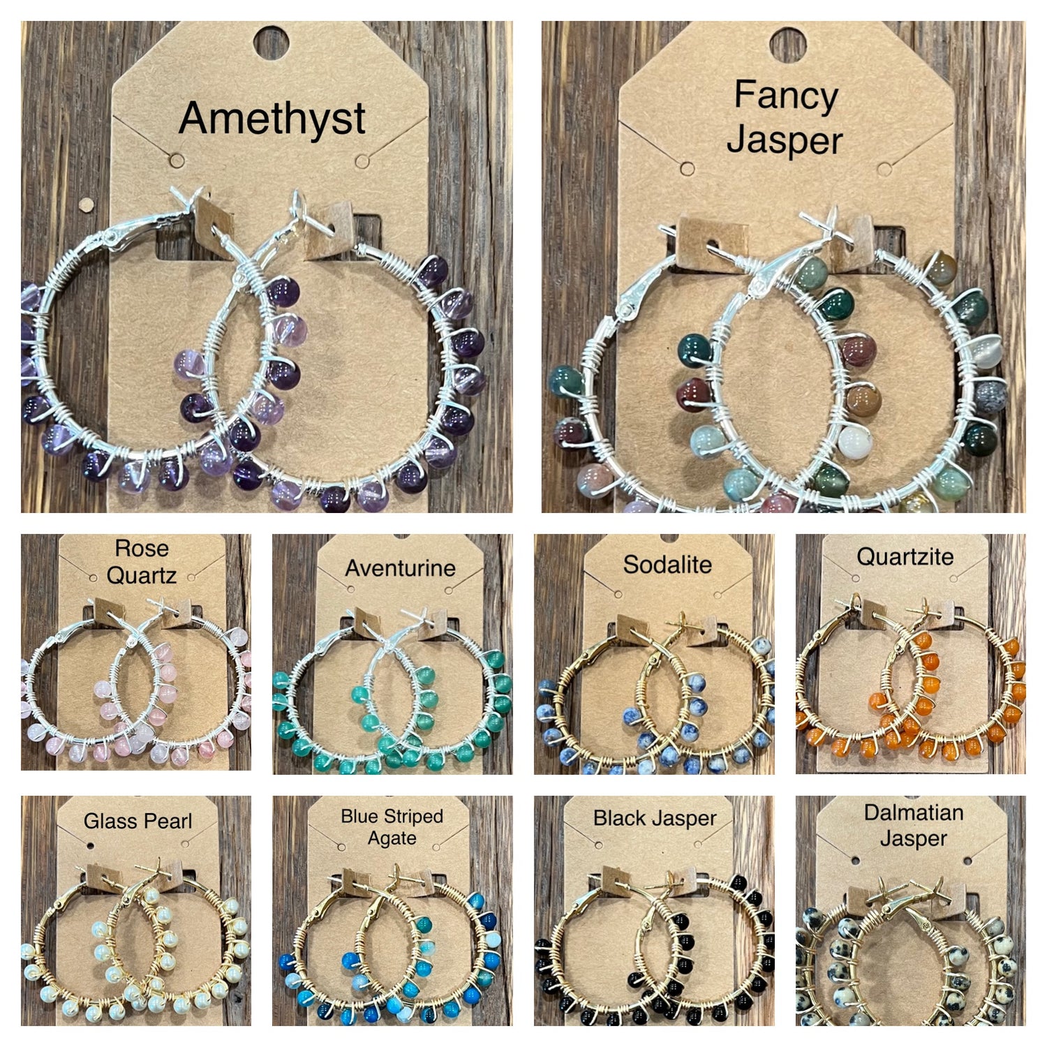 Wire Wrapped Gemstone Hoops