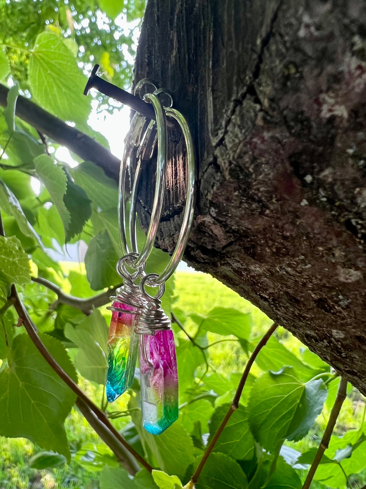 Rainbow Quartz Hoops