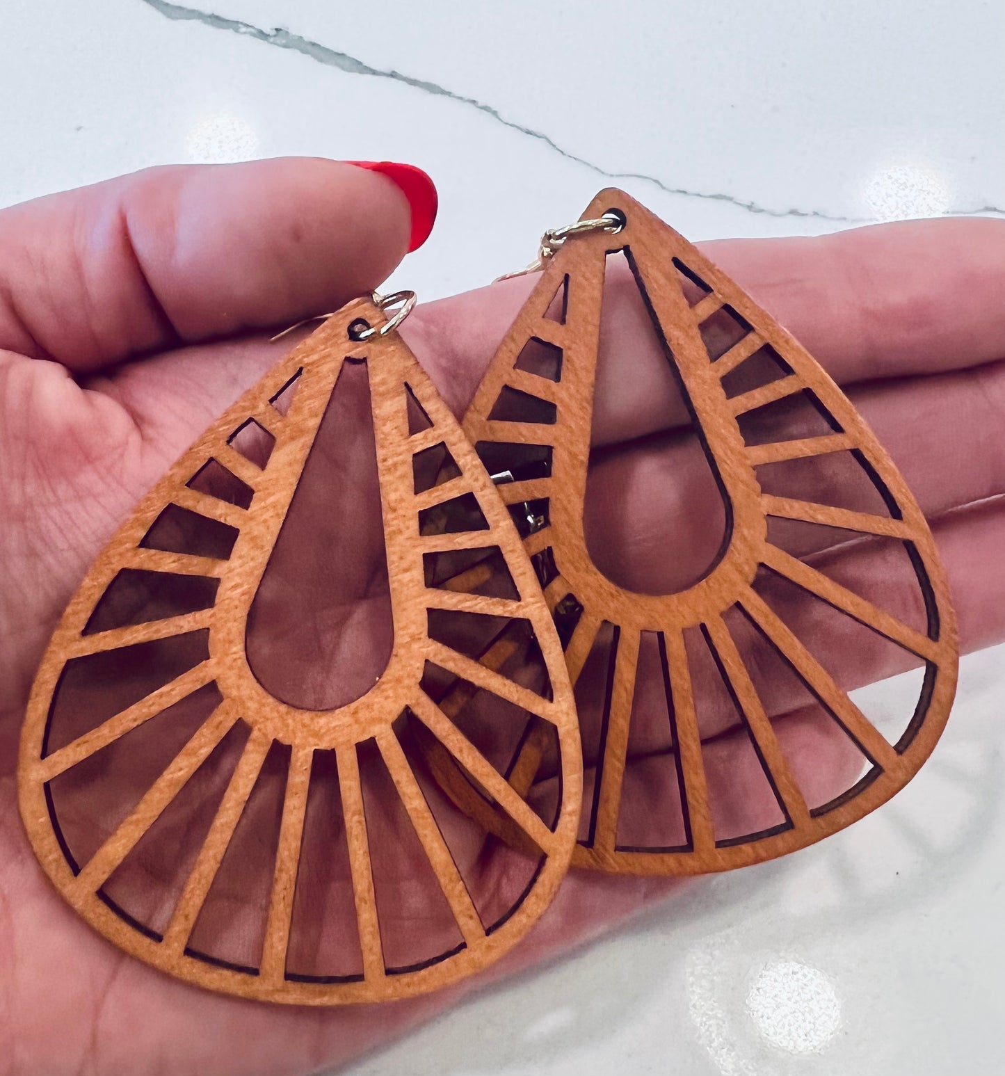 70s Teardrop Wood Earrings