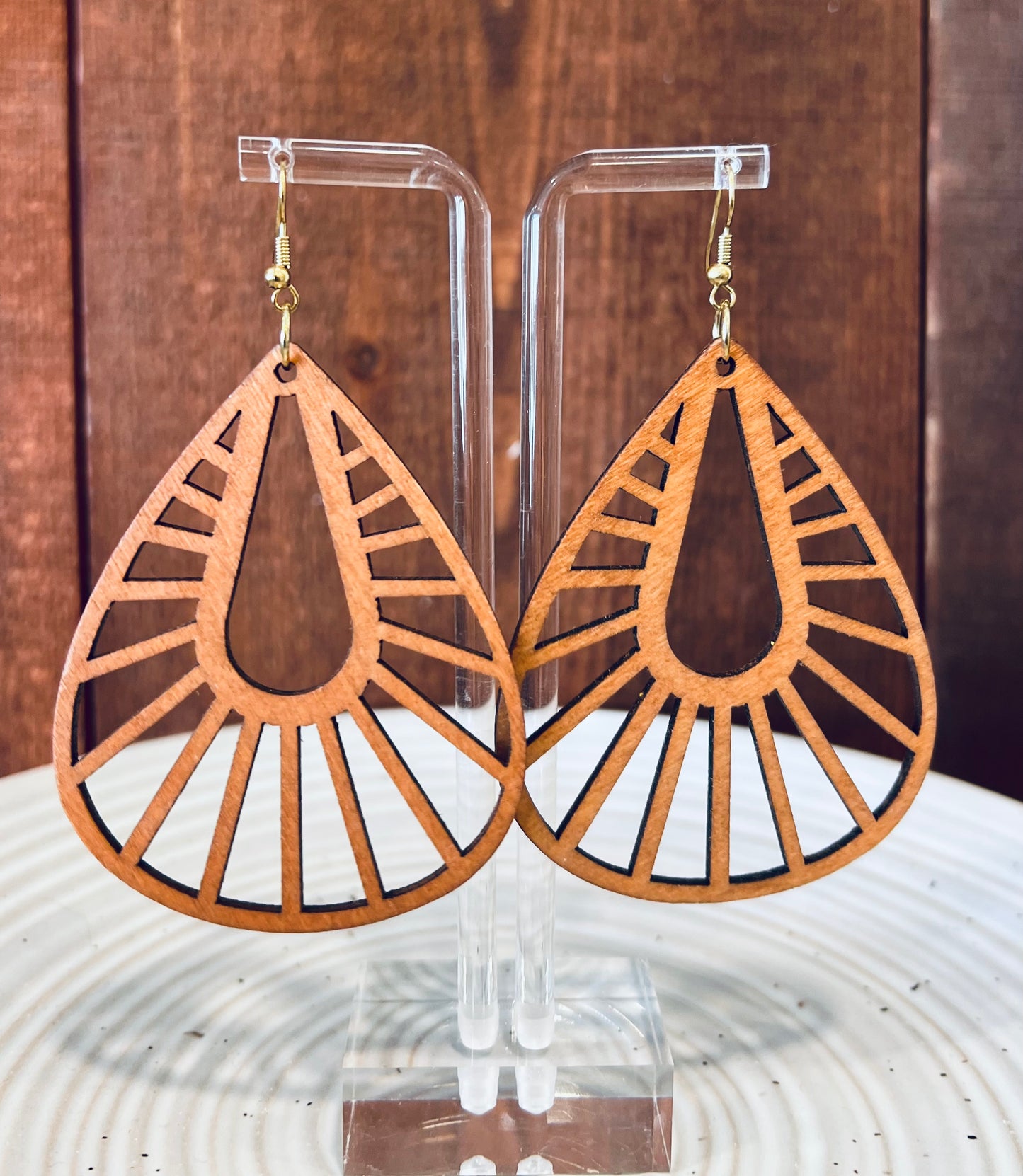 70s Teardrop Wood Earrings