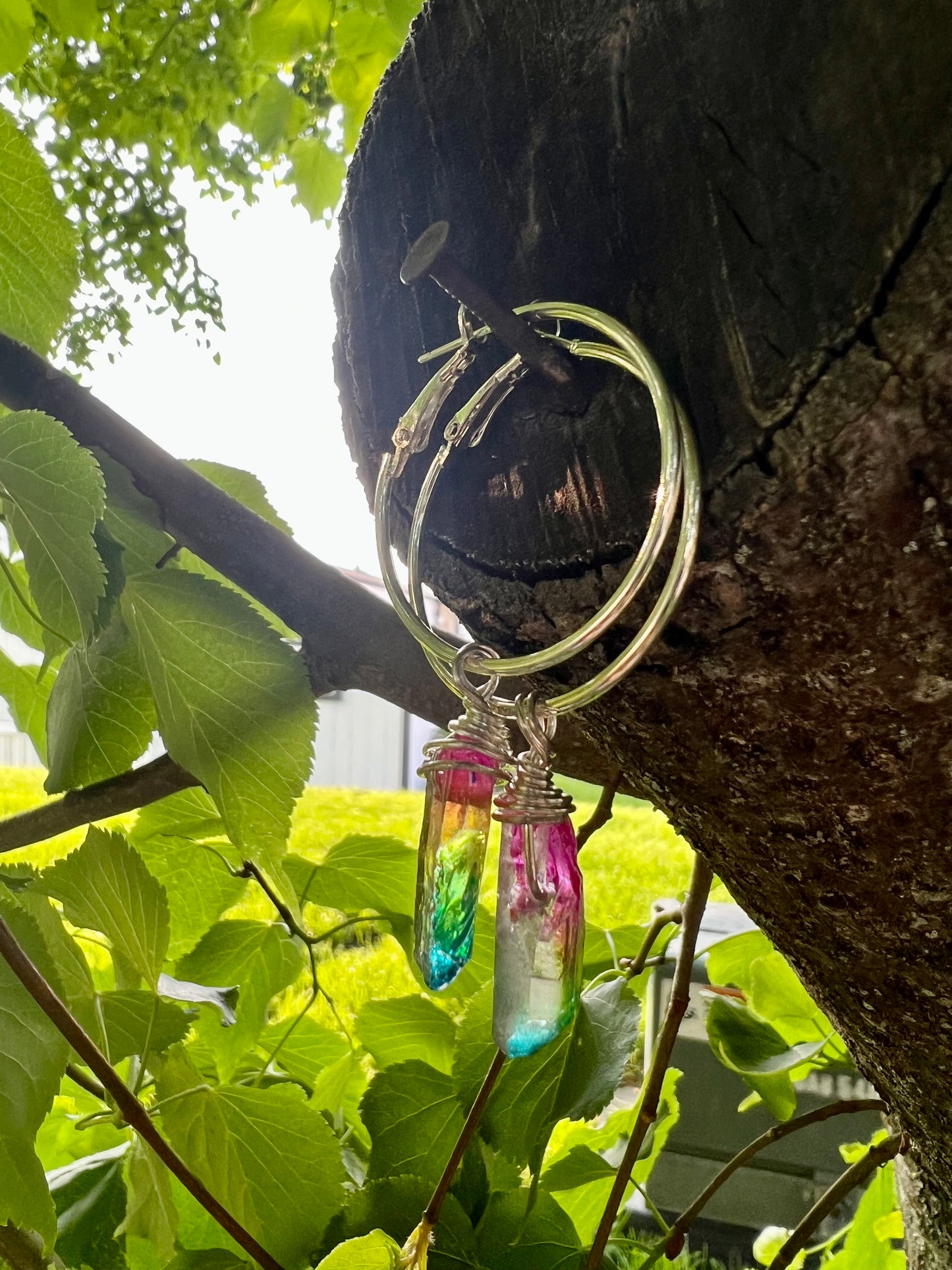 Rainbow Quartz Hoops