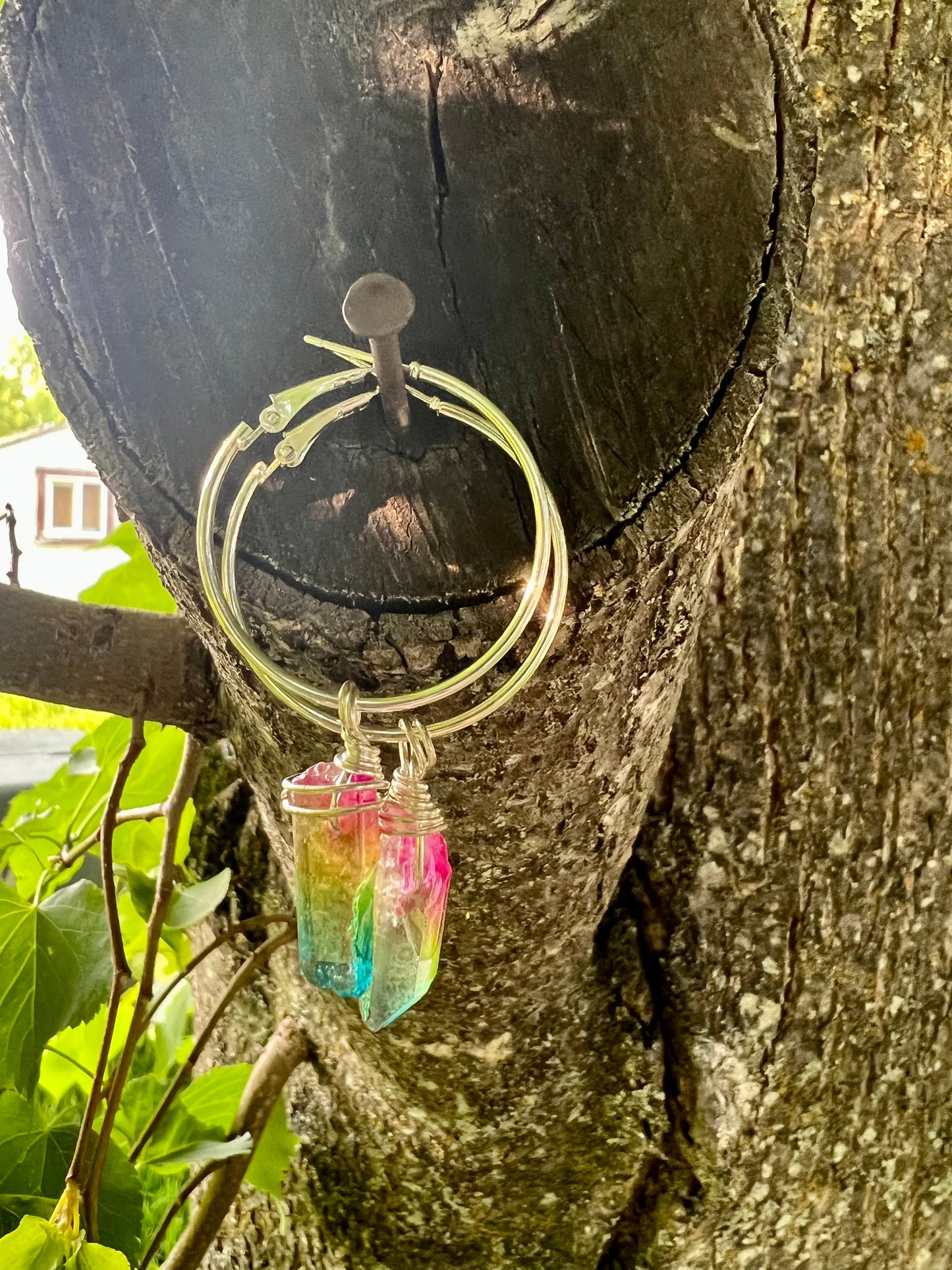 Rainbow Quartz Hoops