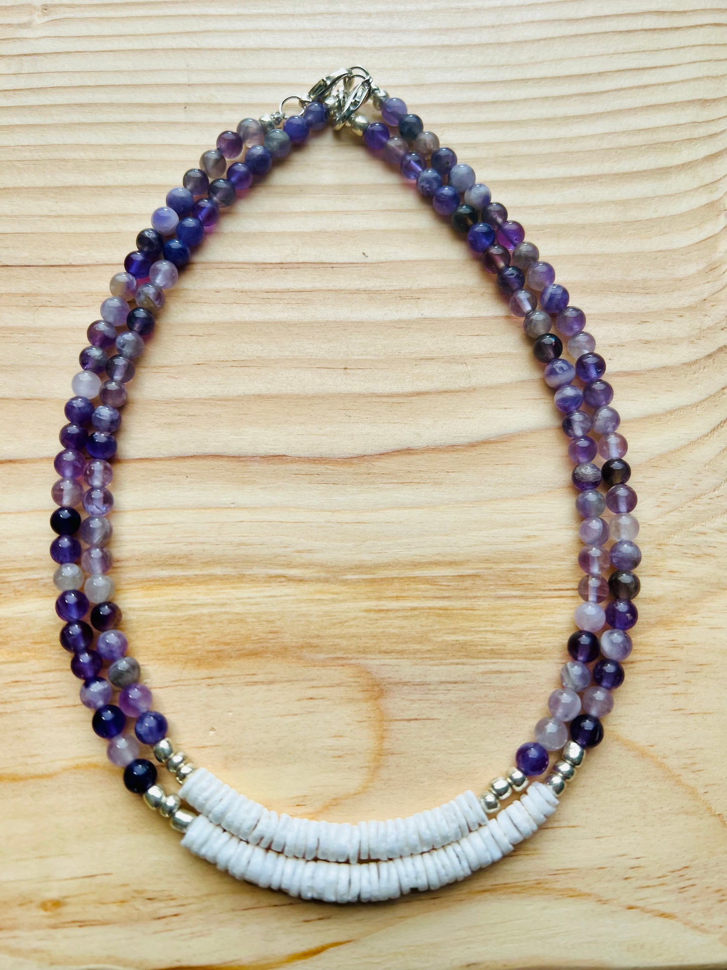 Purple Agate and White Shell Necklace