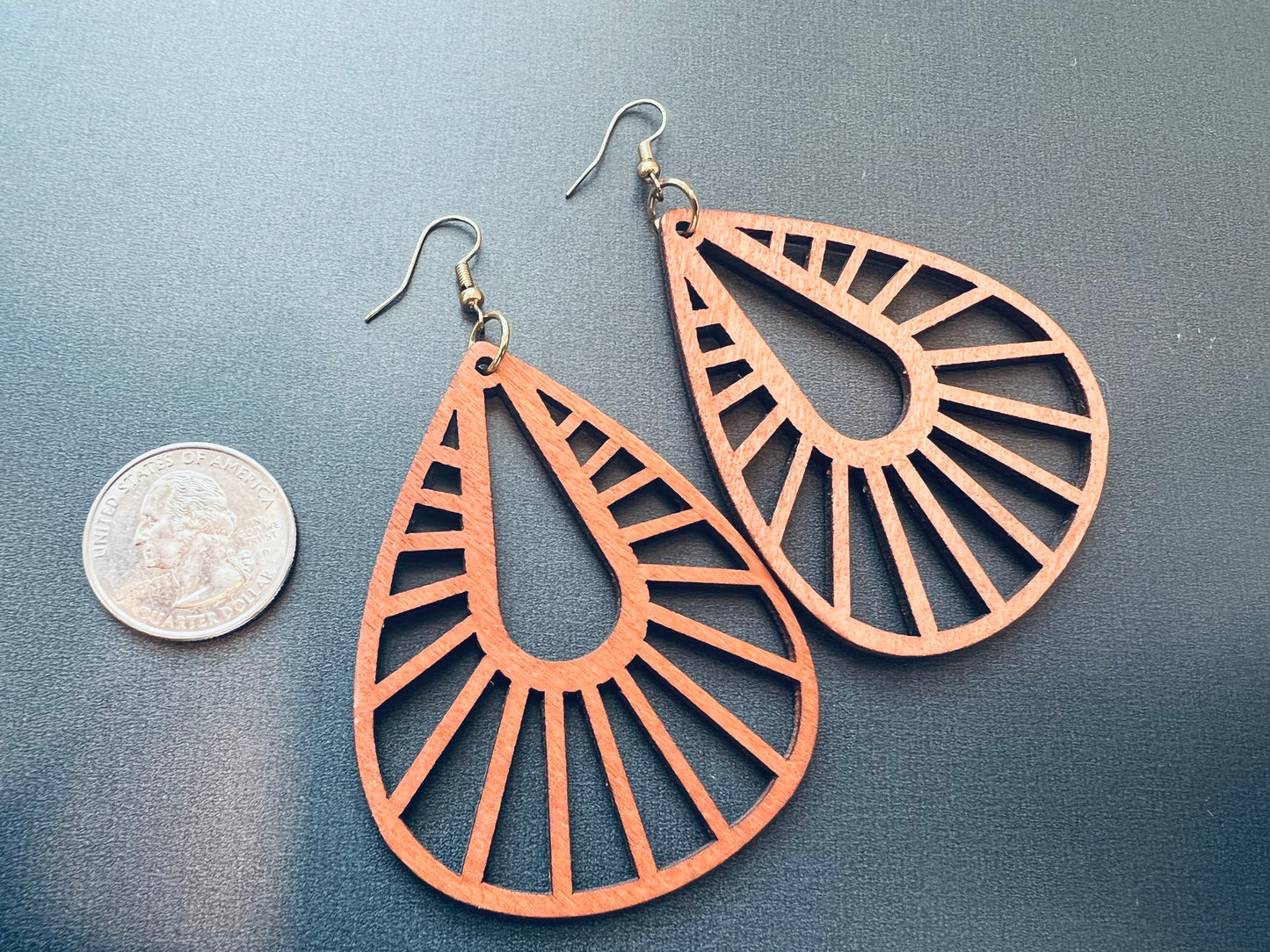 70s Teardrop Wood Earrings