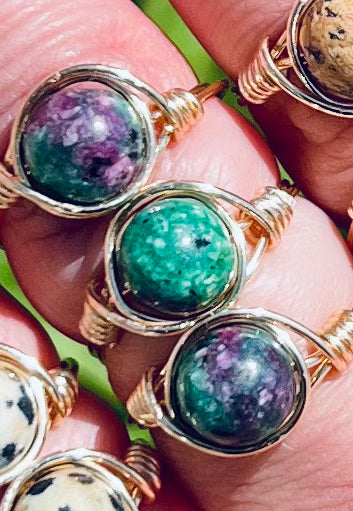 Pink & Green Jasper Wire Wrapped Ring