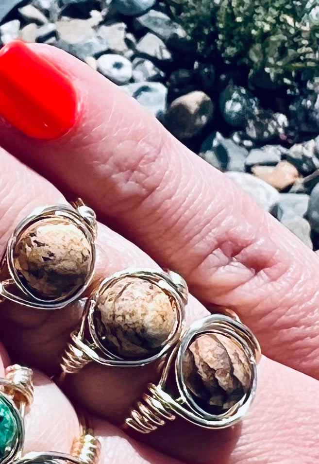 Picture Jasper Wire Wrapped Ring