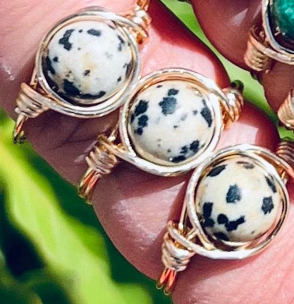 Dalmatian Jasper Wire Wrapped Rings