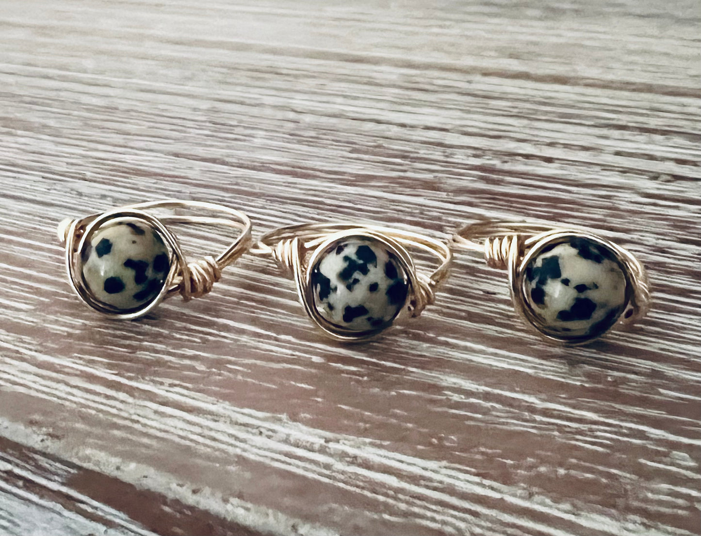 Dalmatian Jasper Wire Wrapped Rings